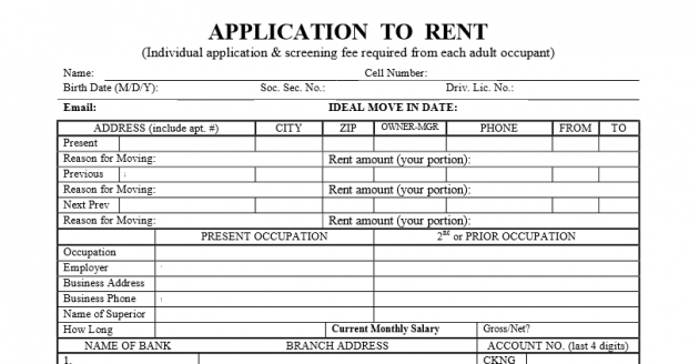 Standard Los Angeles Application To Rent